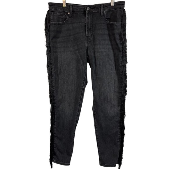Levis 721 Fringe High Rise Skinny Ankle Black Jeans Western Cowgirl Inspired 32 - Picture 3 of 8